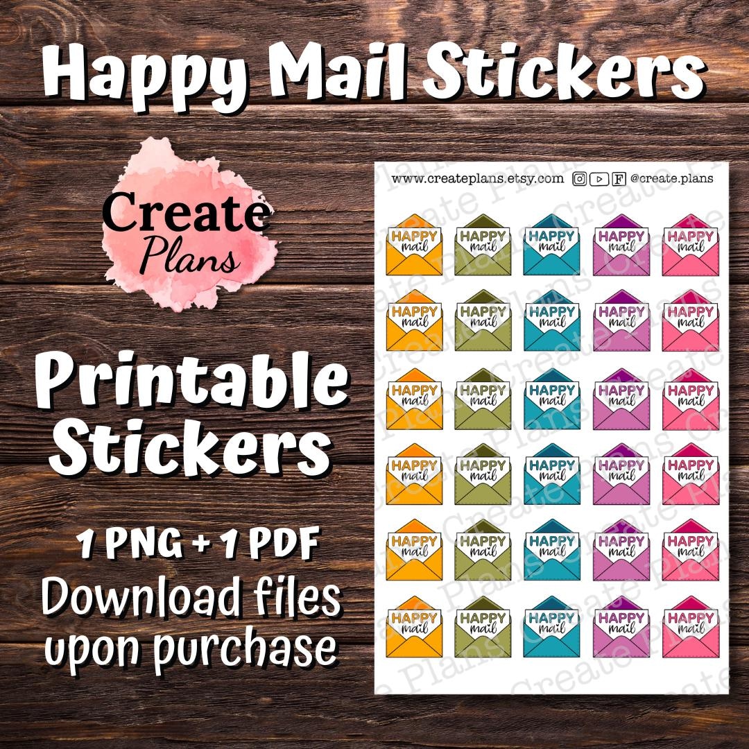 Happy Mail Icons Printable Sticker Sheet | Penpal Stickers, Decorative ...