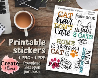 Cat Quotes Sticker Sheet: Planner Stickers (Digital Download)