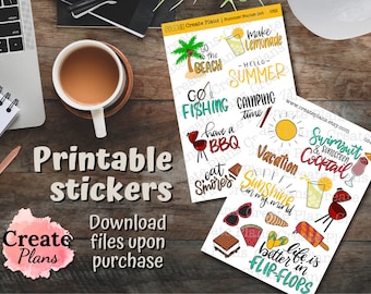 Summer Vibes Stickers: Planer, Journal, Scrapbook (Digitaler Download)
