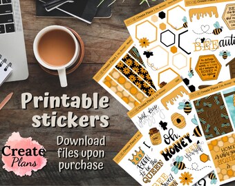 Oh, Schatz! Biene druckbare Set mit 6 Aufkleberbögen | Dekorative Blumen Aufkleber für Happy Planner, Passion Planner, Bullet journaling