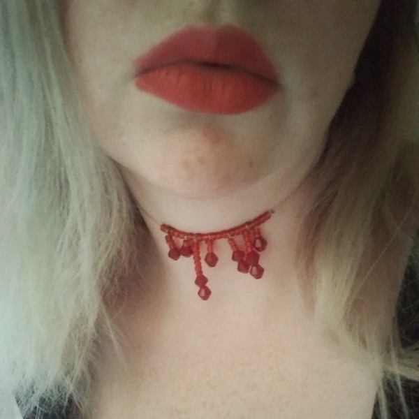 Slit throat beaded choker | slasher victim jewelry fake blood vampire costume Halloween gift for teens adult unisex everyday creepy spooky