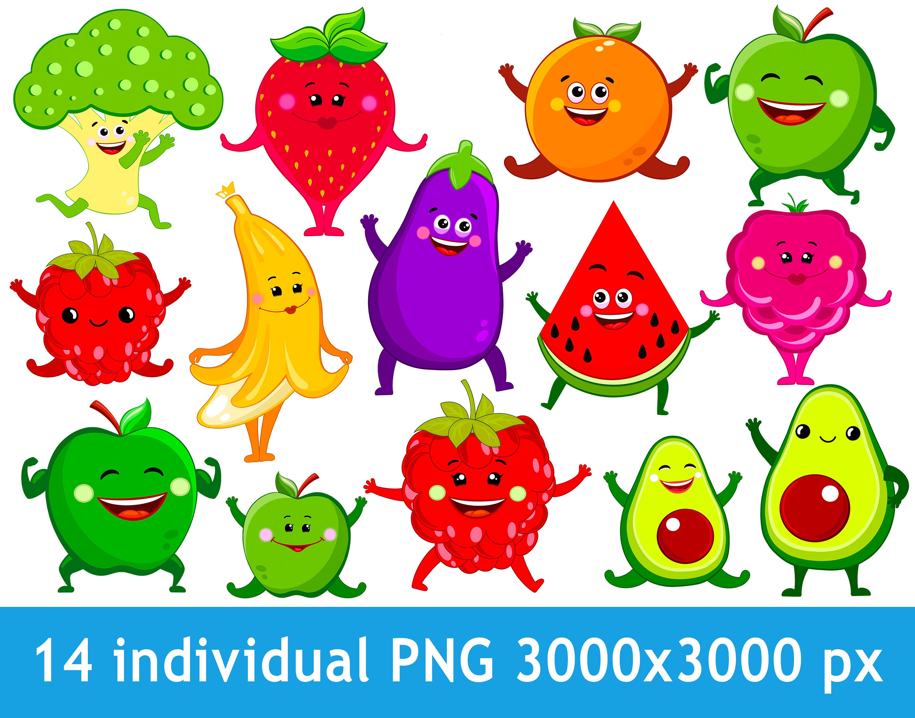 Cute Fruits clipart. PNG Stickers. clipart for kids. fruit Etsy