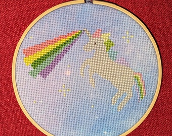 Unicorn Rainbow Laser Finished Cross Stitch