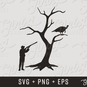 Turkey in Tree SVG, Turkey Hunter, Turkey Hunting, Hunting, Turkey Hunting svg, Cricut Clipart Silhouette, Silhouette Cricut Cameo, Cut File