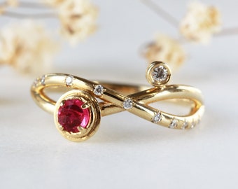 Ruby Ring Unique Ruby Ring Infinity Ring Diamond unique ring statement ring promise ring gift for her modern jewelry designer ring Ruby set