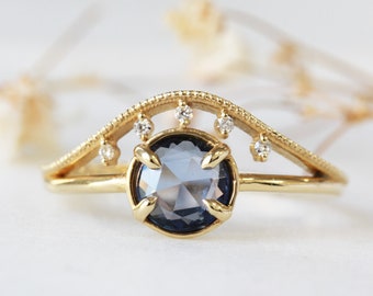 Sapphire Engagement Ring Sapphire rose cut ring blue sapphire ring diamond unique engagement ring Designer Milky way Sapphire Engagement set