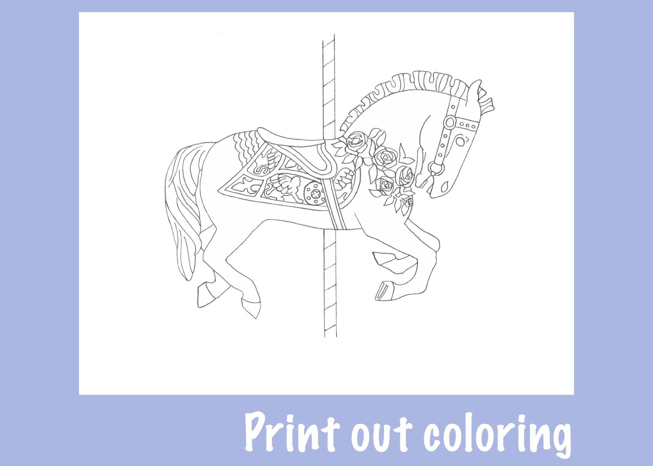 Page de coloriage de cheval de carrousel  Etsy