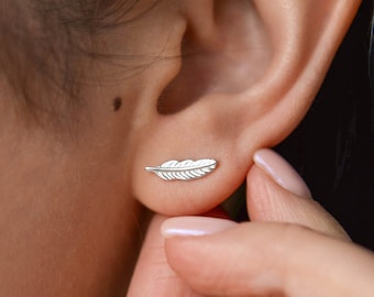 Feather Stud Earrings, 925 Sterling Silver Feather Earrings