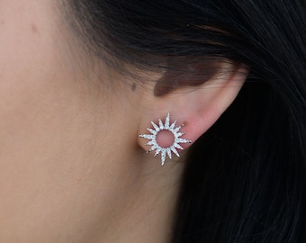 Sterling Silver Star Stud Earrings, Sun Flower Earrings, Sun Stud Earrings, Bridesmaid Jewelry