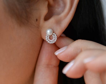 Bridal Pearl Stud Earrings, Sterling Silver Pearl Earrings, Wedding Earrings, Freshwater Pearl Earrings