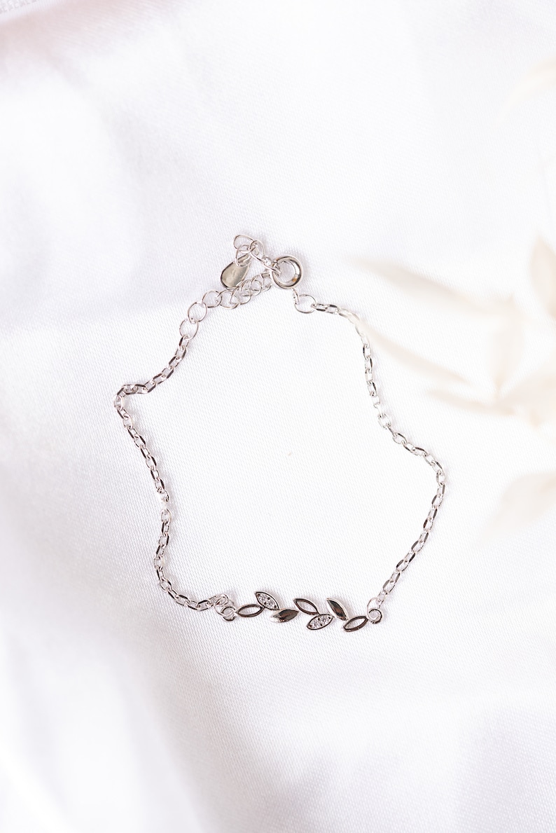 Sterling Silver Dainty Leaf Bracelet image 3