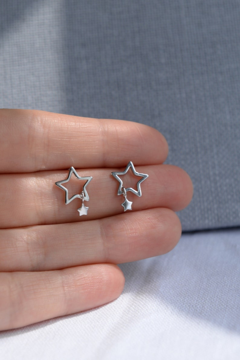 Star Stud Earrings, Sterling Silver Star Earrings, Tiny Sparkly Stud Earrings, Star Jewelry image 3