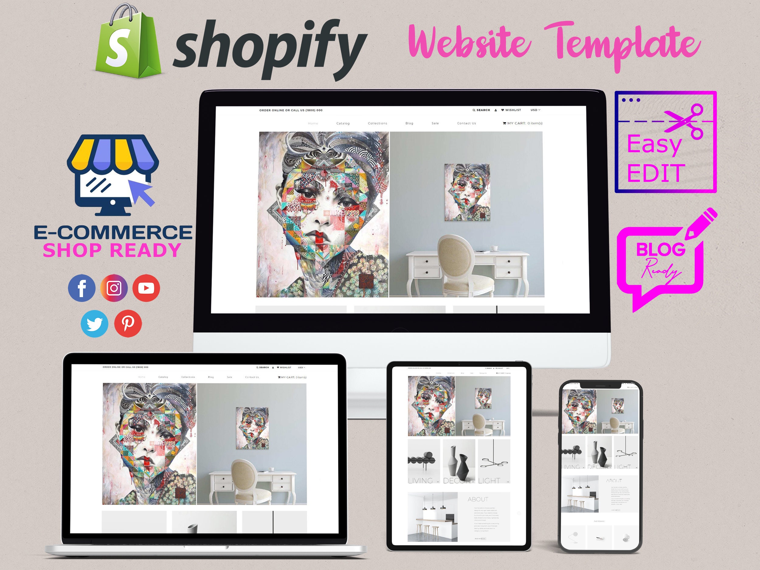 ARTIST WEBSITE THEME Art Shopify site Business site Etsy