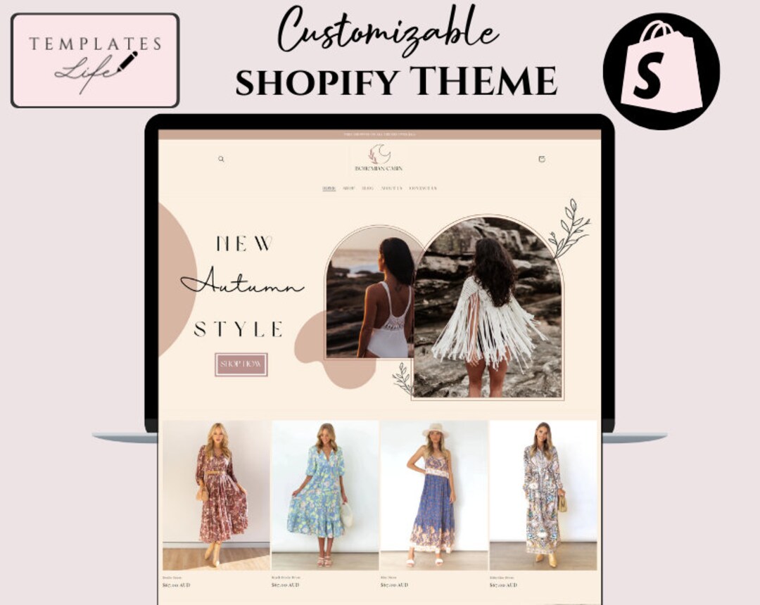 Shopify Theme Template Boutique Webiste Design Shopify Website Template ...