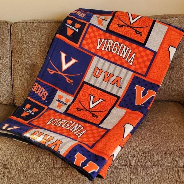 UVA Fleece Blanket - Lined with Navy Blue Chevron Minky - Super Size (80" x 54") See photos! Great gift for student, coach, alumni, or you!