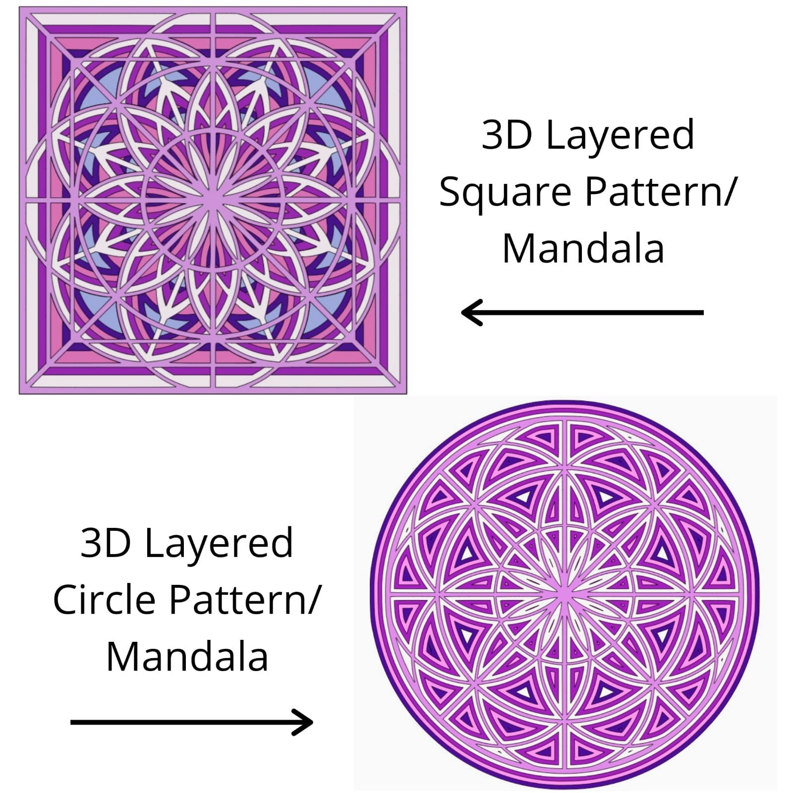 Download 3d Layered Pattern Mandala Svg Files 2 Patterns Square And Etsy