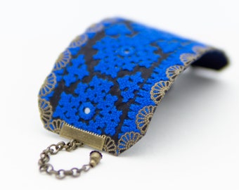 Cuff Bracelet Femme, Blue and Black Embroidered Bracelet Femme, Embroidered Jewelry