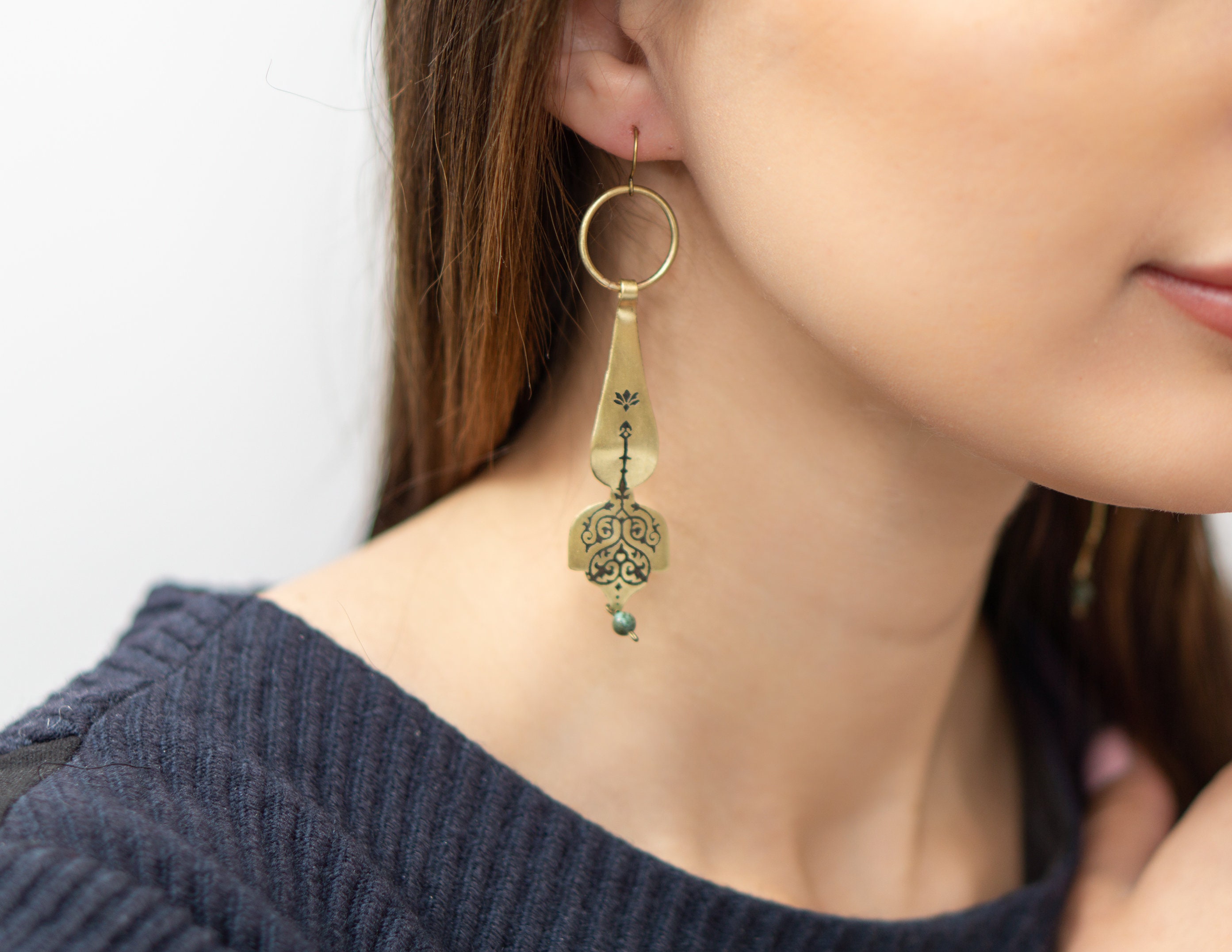 Upside Down Tulip Earrings Floral Minimalist Earrings Brass Etsy