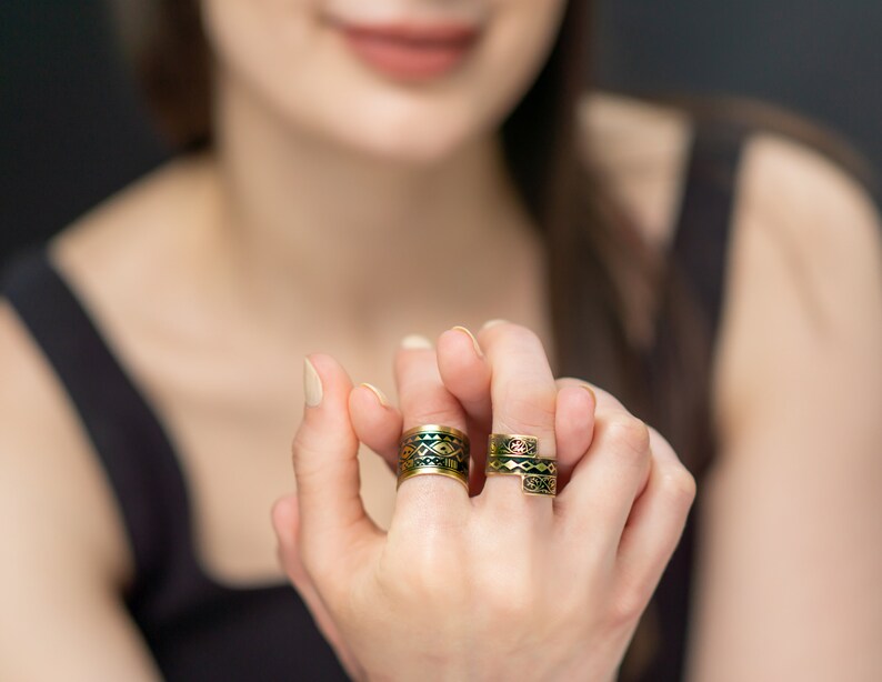 Geometric Ring, Cocktail Rings, Contemporary Ring, Vintage Black and Gold Ring, Asymmetrical Ring, Geometrical Form Ring, Double Circle Ring image 5