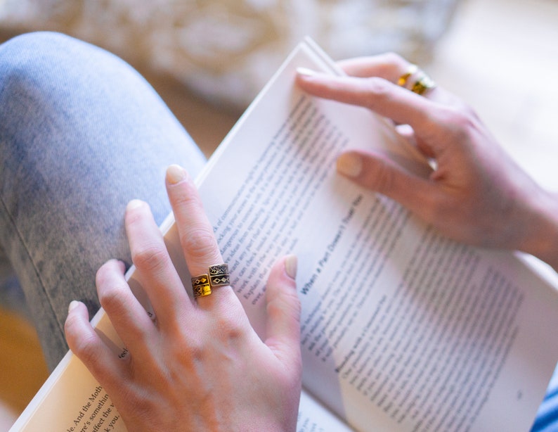 Geometric Ring, Cocktail Rings, Contemporary Ring, Vintage Black and Gold Ring, Asymmetrical Ring, Geometrical Form Ring, Double Circle Ring image 3