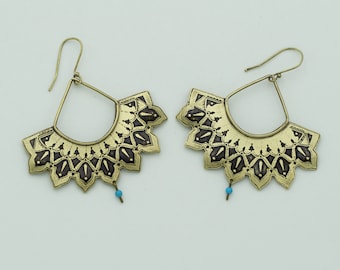 Star Shape Shiny Brass Earrings, Fan Earrings, Geometric Gold and Black Drop Earrings, Minimalist Statement Jewelry, Festival Jewelry