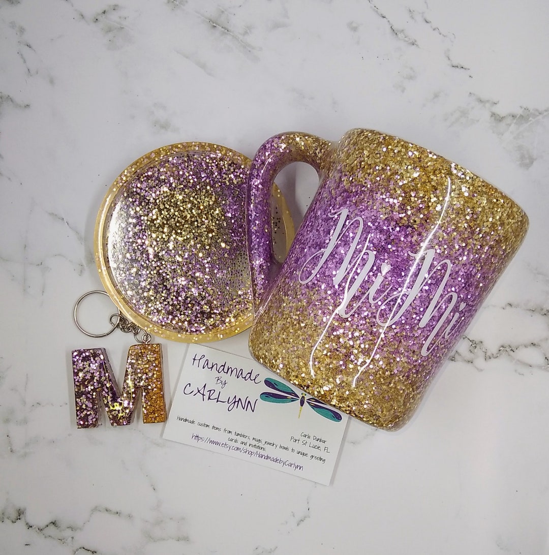 Glitter Coffee Mug/purple and Gold Glitter Mug/girly Coffee Mug/ceramic
