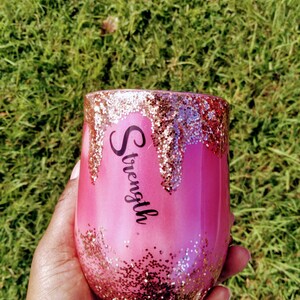 Glitter wine tumbler/Breast cancer tumbler/ pink and gold wine tumbler/drip tumbler/tumbler with straw/stainless steel wine tumbler