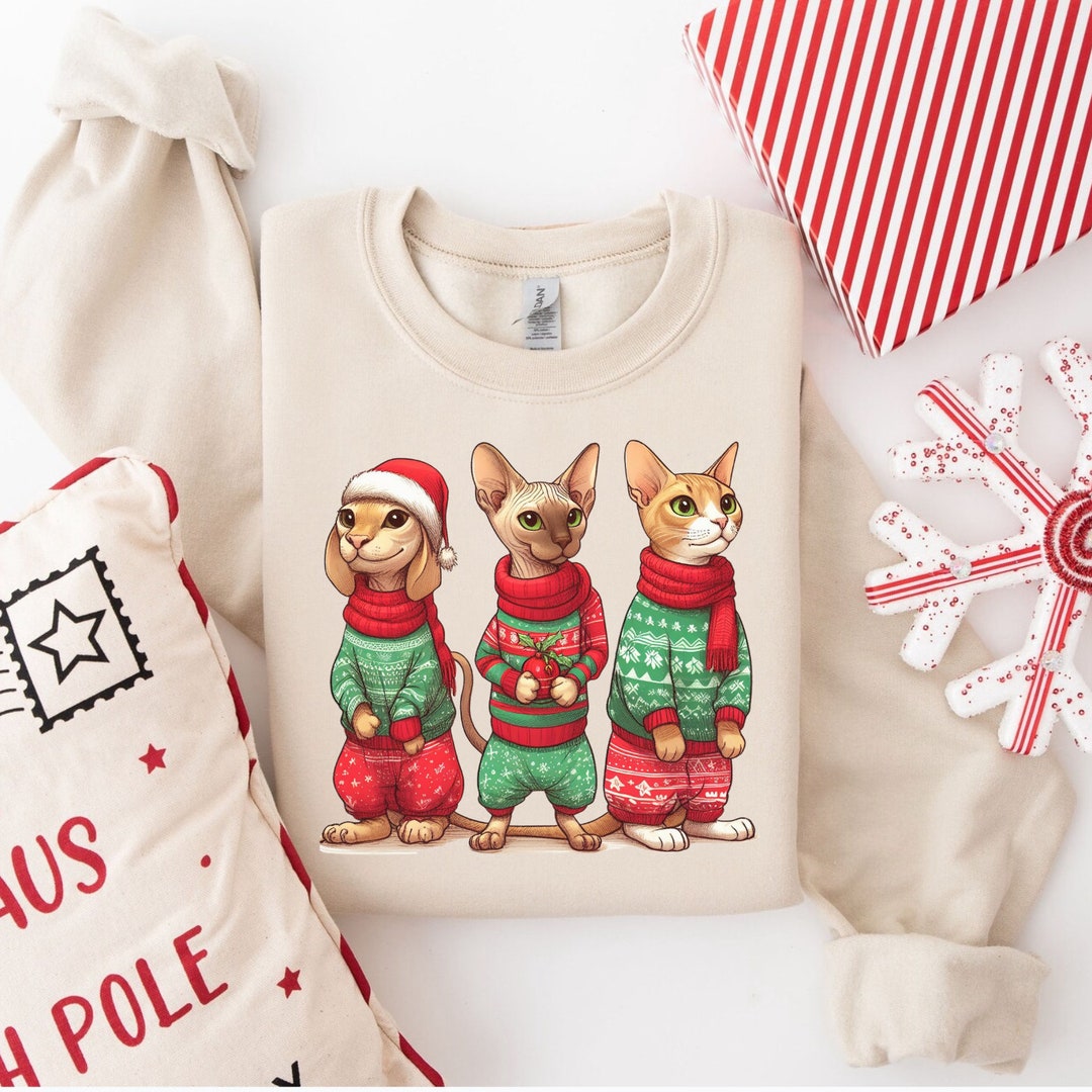 Sphynx Cat Christmas Sweatshirt Hairless Cat Christmas Shirt Etsy