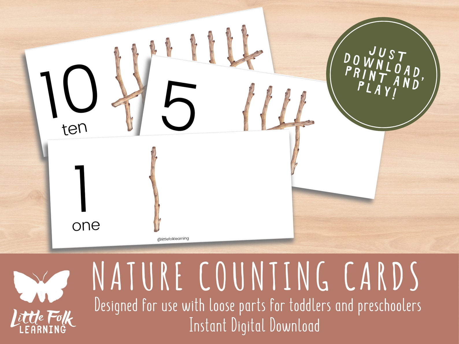 Nature Counting Cards // Montessori Printable Flash Cards // Etsy.de
