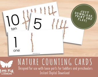 Nature Counting Cards // Montessori Printable Flash Cards // Reggio Emilia // Homeschool // Preschool // Printable // Learning Activity