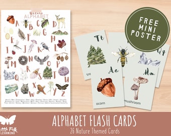 Nature Alphabet Cards  // Montessori Printable Alphabet Flash Cards // Homeschool