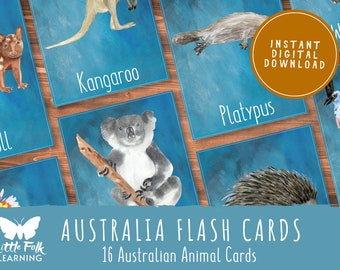Australian Animal Flashcards // Australia Flash Cards // Printable // Montessori // Homeschool // Preschool // Kindergarten