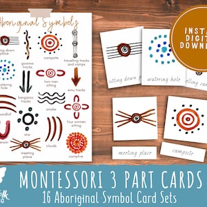 Símbolo aborígine australiano Montessori Cartões de 3 partes // Pré-escola para impressão // Atividade pré-escolar // Montessori // Atividade de aprendizagem para crianças pequenas