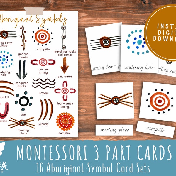 Australian Aboriginal Symbol Montessori 3 Part Cards // Preschool Printable // Preschool Activity // Montessori // Toddler Learning Activity