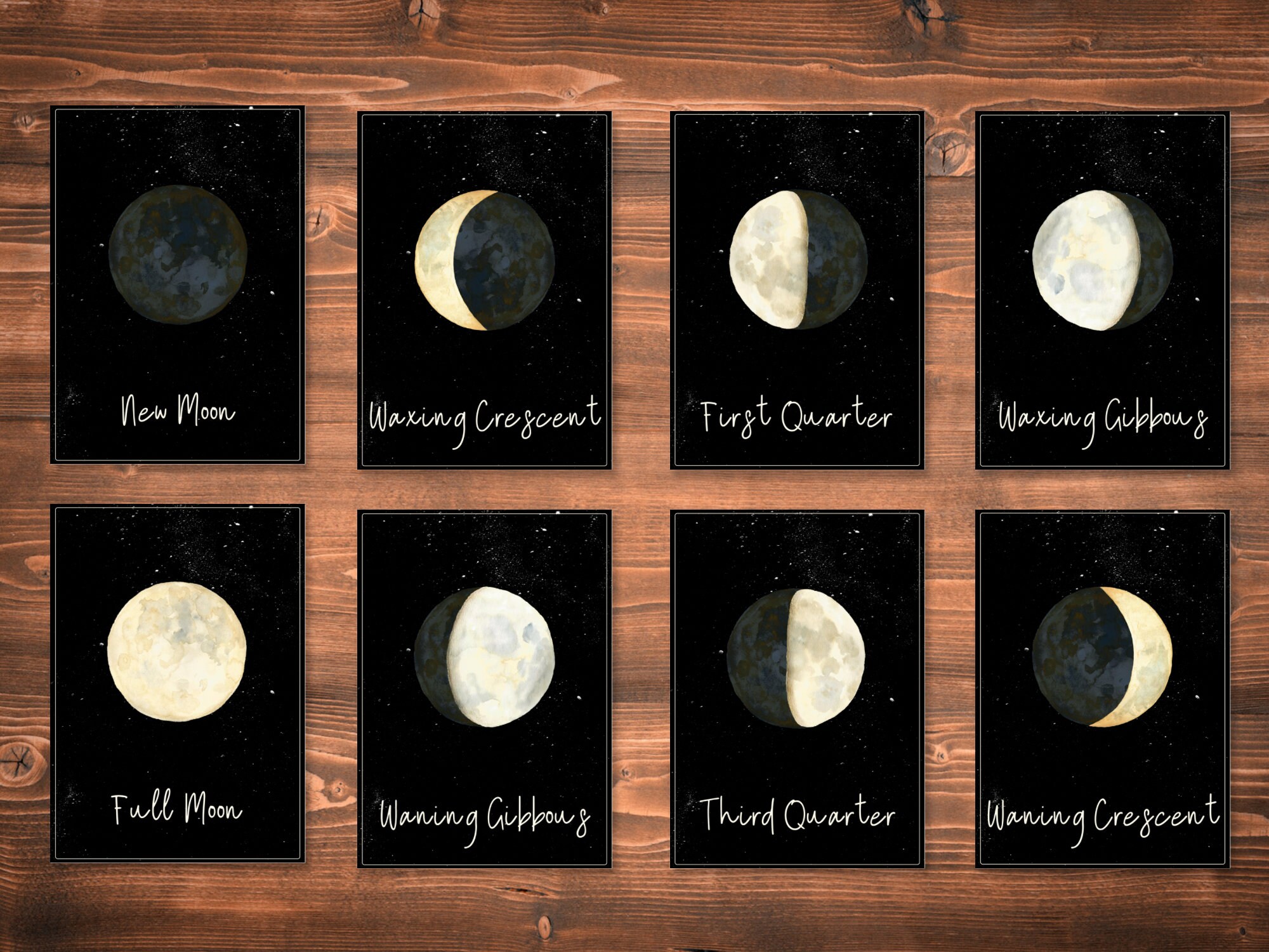 Moon Phase Flash Cards Montessori Printable Flash Cards Etsy