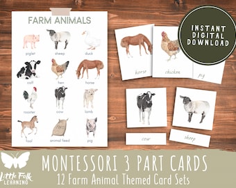 Farm Animals Montessori 3 Part Cards // Preschool Printable // Preschool Activity // Montessori // Toddler Learning Activity