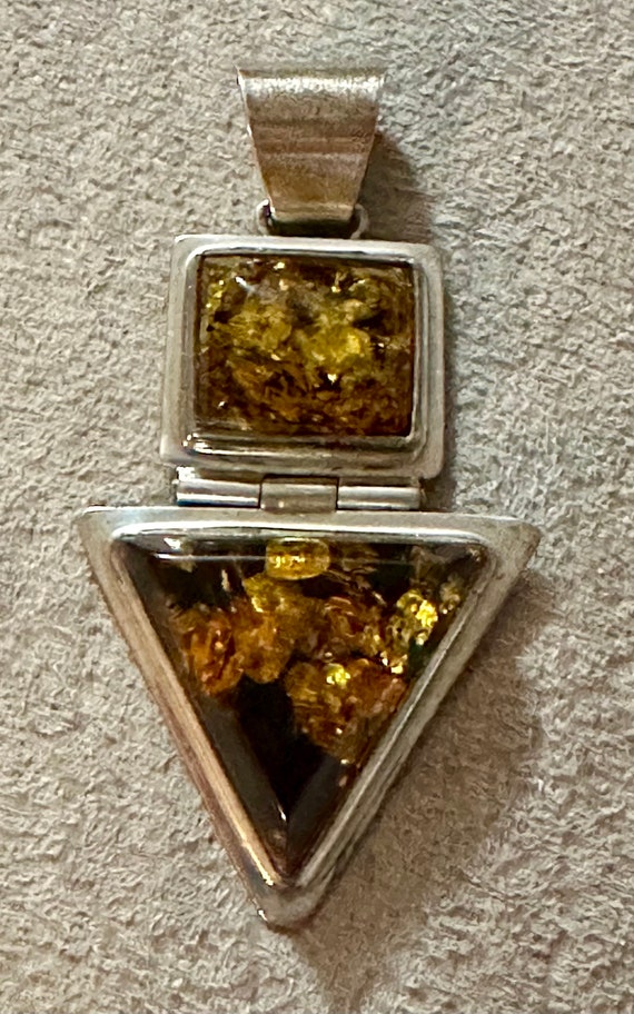 Vintage Large Sterling Silver And Amber Pendant
