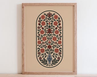 Mughal bloemenkunstprint, vintage Indiaas ontwerp (digitale download)