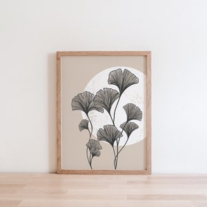 Ginkgo Art Print, Neutral Ginkgo Wall Art, Ginkgo Digital Download, Ginkgo Leaf Print, Ginkgo Line Art Print, Gingko Minimal Art Prints