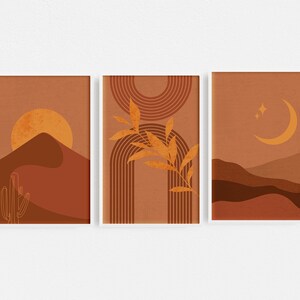 Terracotta Prints Set of 3, Set of 3 Boho Art Print, Set of 3 Boho Prints, Boho Wall Art, Mid Century Boho Wall Art, Mid Century Art Print