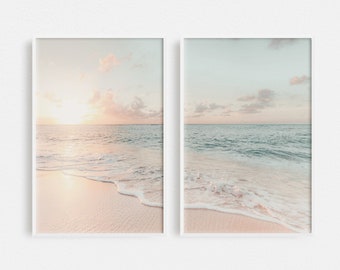 Set of 2 Ocean Beach Photography Prints, Coastal Wall Art (Digital Download)