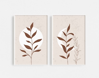 Leaves Set of 2 Print, Set of 2 Wall Art, Neutral Leaves Print, Tan Leaves Print, Boho Wall Art, Set of 2 Art, Boho Art Print, Boho Art
