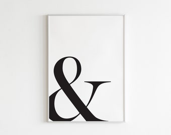 Ampersand Druck, Ampersand Wand Kunstdruck, schwarz und weiß Ampersand Druck, minimale Wand-Dekor, moderne Wandkunst, Typografie Druck