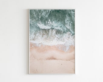 Aerial Beach Photography Print, Coastal Ocean Waves (Digital Download)