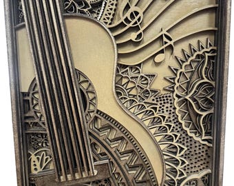 10-Layer Handcrafted Wood Guitar Wall Art – Musical Mandala Design
