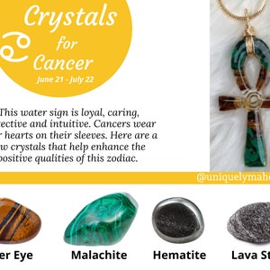 Zodiac/ Cancer Ankh Pendant/ Malachite/ Tiger Eye
