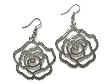 Silver Rose Earrings (Large)