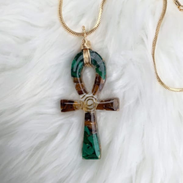 Malachite & Tiger Eye Ankh Pendant