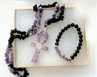 Amethyst & Black Onyx Beaded Bracelet (Bracelet ONLY)