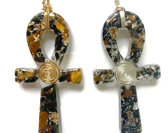 Black Onyx & Tiger Eye Ankh Pendant